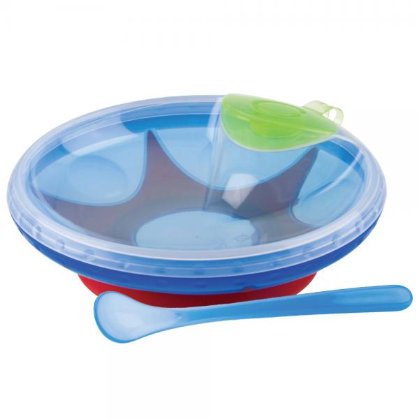 Vrmetallrik med Sked Bl/Rd 400 ml