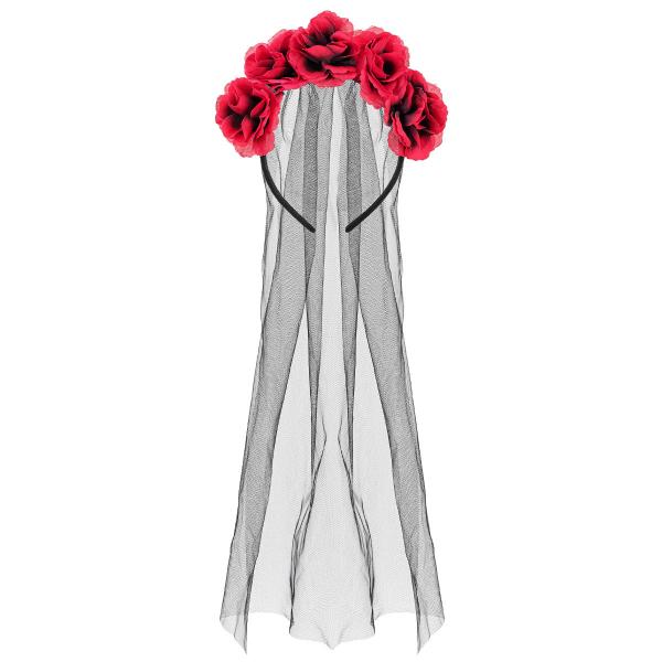 Diadem Svart Slja och Rda Rosor
