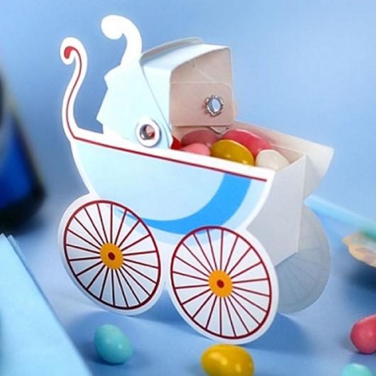 Baby Shower Presentaskar Barnvagn Blå