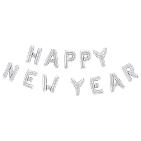 Happy New Year Bokstavsballonger Silver