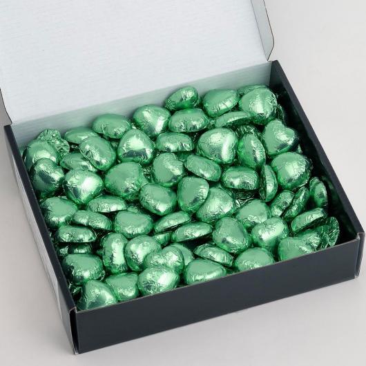 Chokladhjärtan i Ljusgrön Folie 1kg