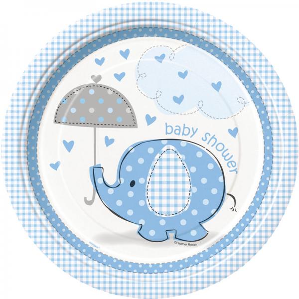 Baby Shower Boy Papptallrikar Umbrellaphant