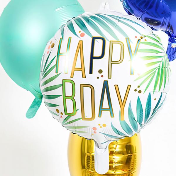 Folieballong Rund Happy B-Day Palmblad