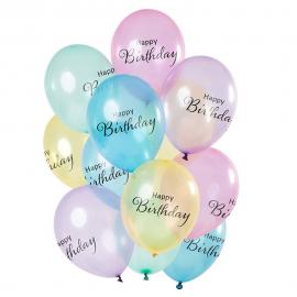 Happy Birthday Genomskinliga Ballonger Mix