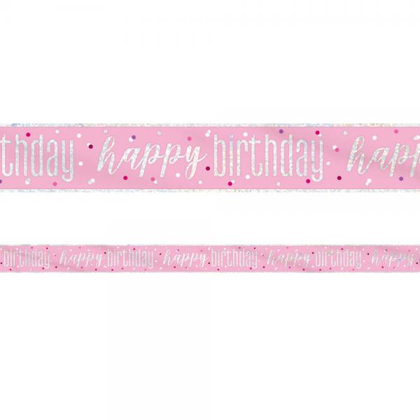 Happy Birthday Banderoll Rosa & Silver