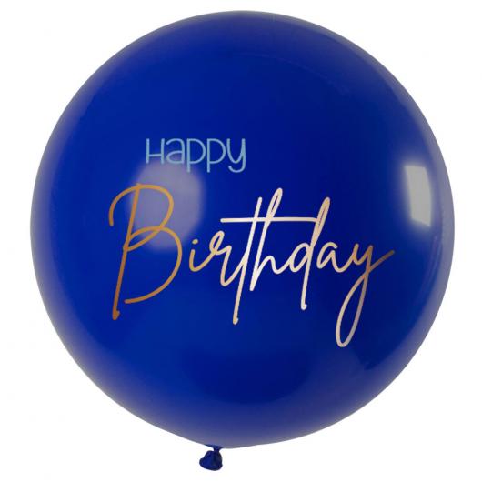 Stor Happy Birthday Ballong Mörkblå & Guld