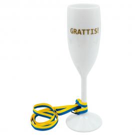 Vitt Champagneglas Grattis