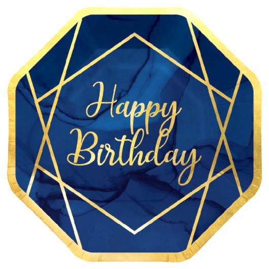 Papptallrikar Happy Birthday Geometrisk Marinblå