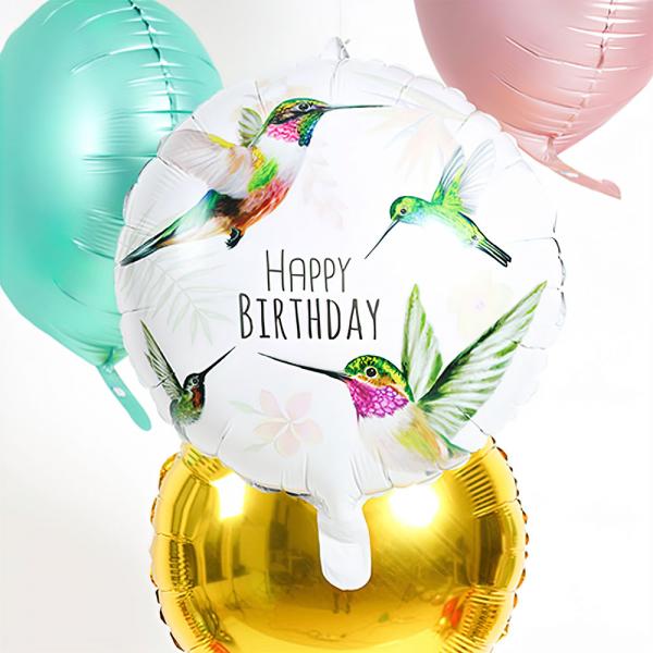 Folieballong Happy Birthday Kolibri