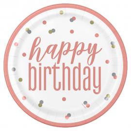 Happy Birthday Tallrikar Vit & Rosa