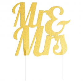 Glittrig Mr & Mrs Tårtdekoration Guld