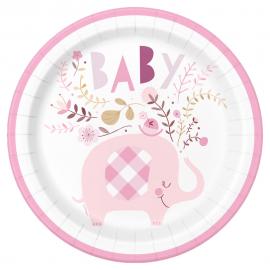 Babyshower Papptallrikar Elefant Rosa