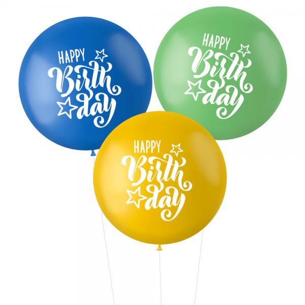 Ballonger XL Happy Birthday Bl/Grn/Gul