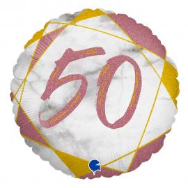 Marble 50 Holografisk Ballong Rosa