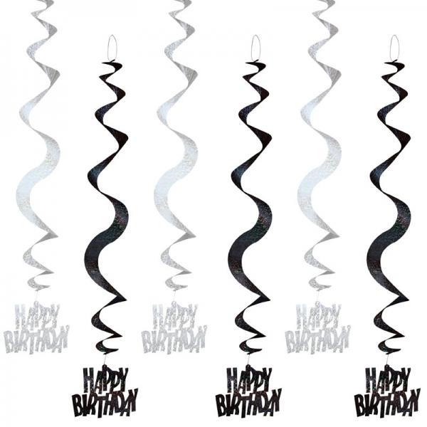 Happy Birthday Swirls Svart/Silver Prisma