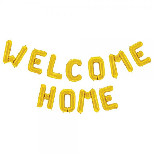 Welcome Home Bokstavsballonger Guld