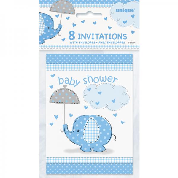Baby Shower Inbjudningskort Boy Umbrellaphant