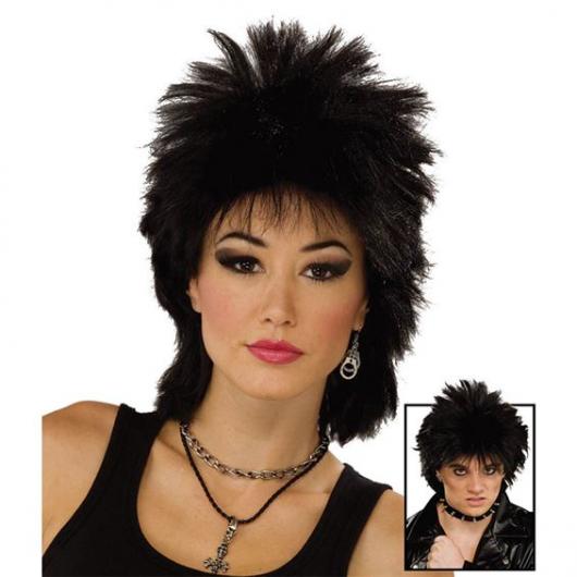 80-tals Rockidol Svart Peruk