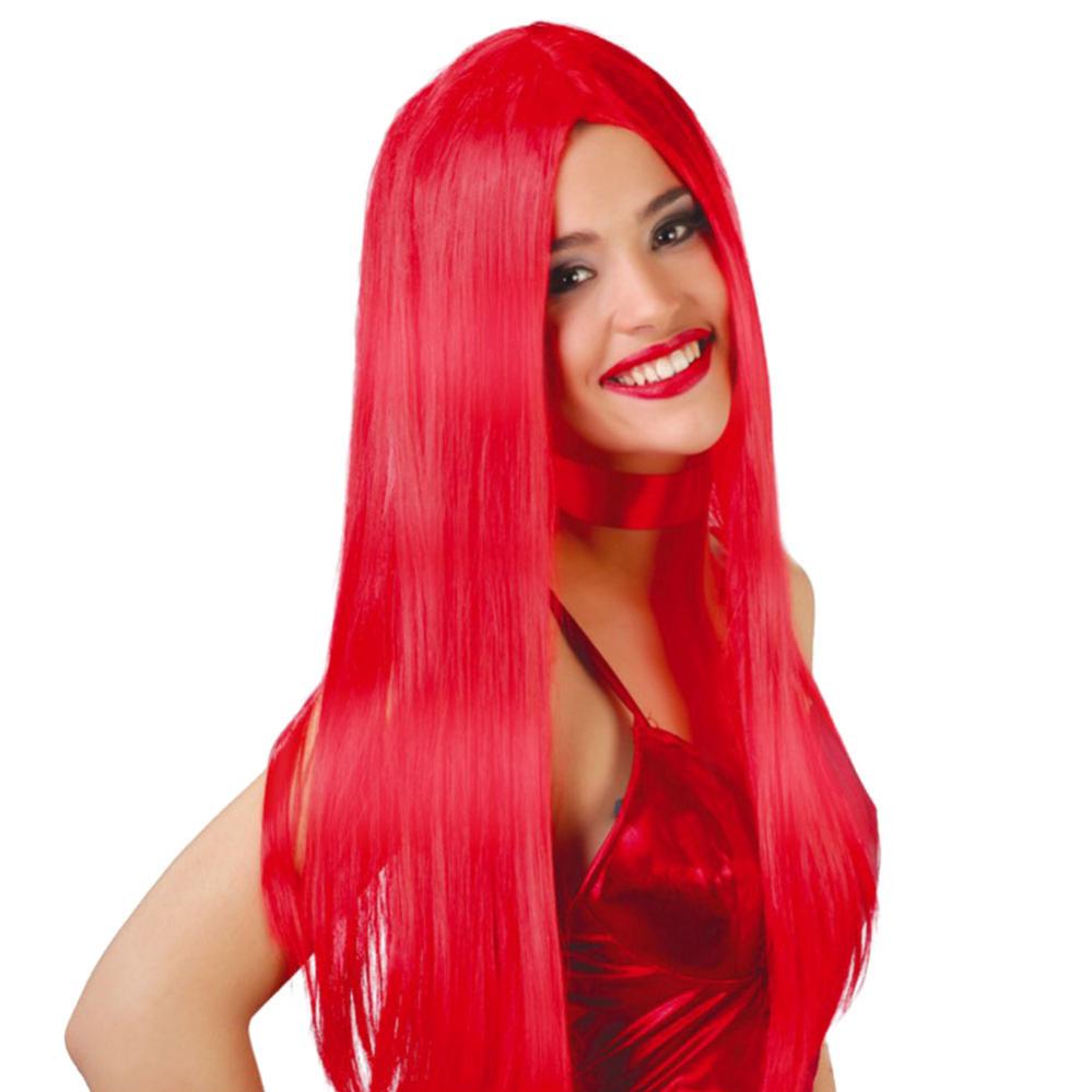 Lång Röd Peruk Elegant - Partyhallen.se