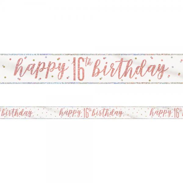 Happy 16th Birthday Banderoll Vit & Rosguld
