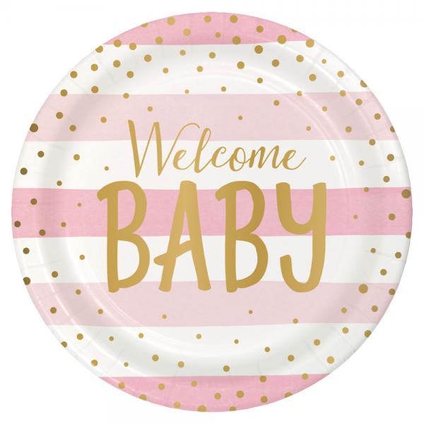 Welcome Baby Papptallrikar Ljusrosa