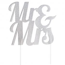 Glittrig Mr & Mrs Tårtdekoration Silver