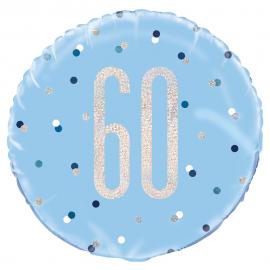 60 Års Folieballong Blå & Silver