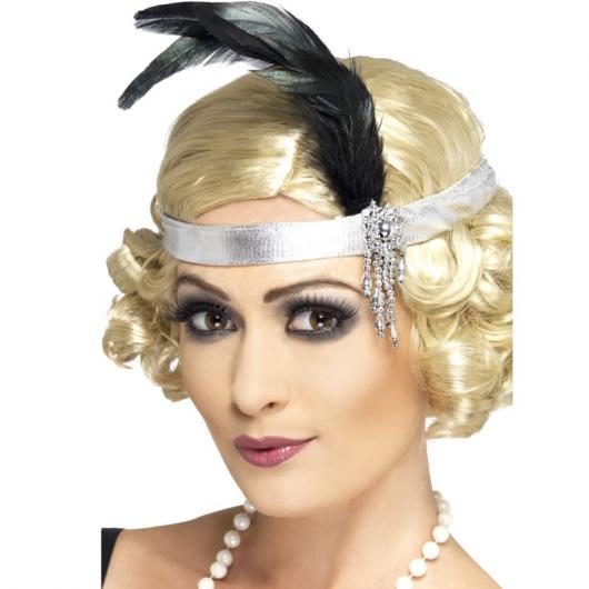 Flapper Pannband med Fjder Silver