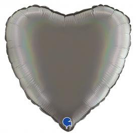 Hjärtballong Holografisk Platinum Grå