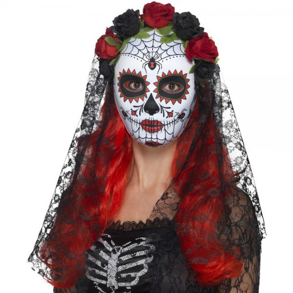 Day of the Dead Mask med Svart Slja