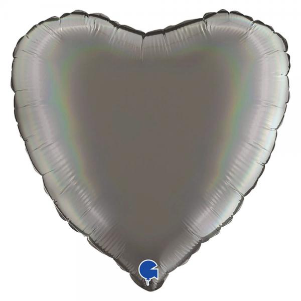 Hjrtballong Holografisk Platinum Gr