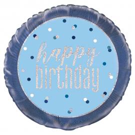 Happy Birthday Folieballong Blå & Silver