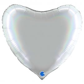 Stor Hjärtballong Holografisk Platinum Pure
