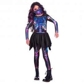 Neon Skeleton Girl Dräkt Barn 3-4 år