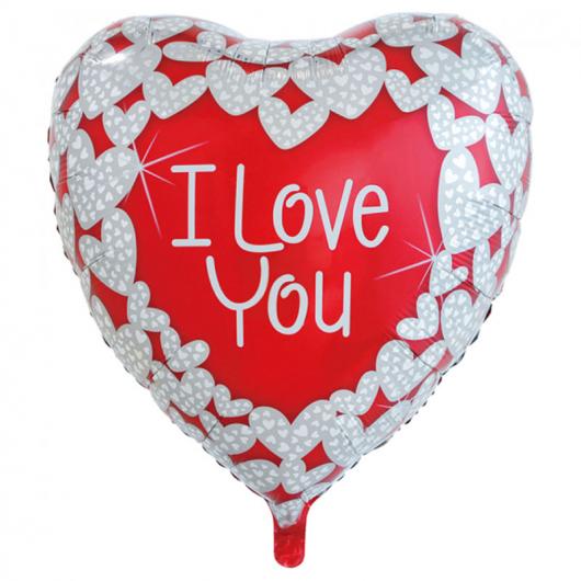I Love You Silver Hjärtan Folieballong XL