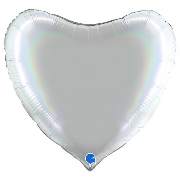 Stor Hjrtballong Holografisk Platinum Pure