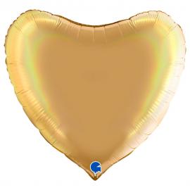 Stor Hjärtballong Holografisk Platinum Champagne