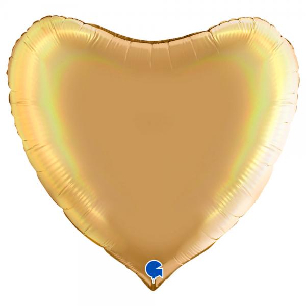 Stor Hjrtballong Holografisk Platinum Champagne