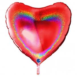 Stor Holografisk Folieballong Hjärta Röd