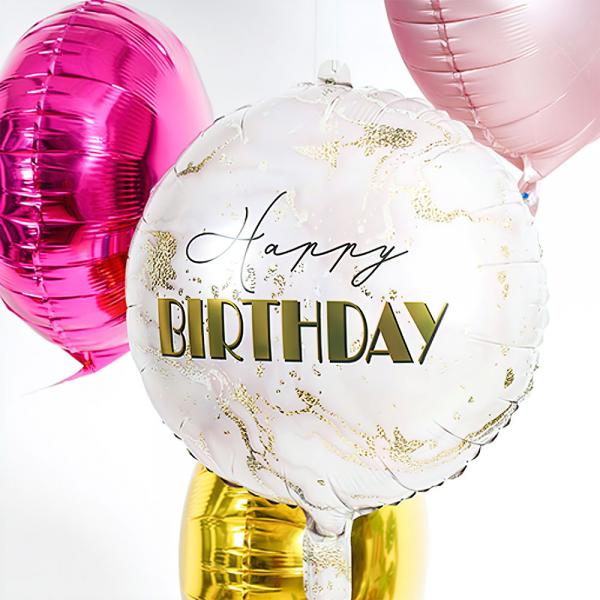 Folieballong Happy Birthday Marmor