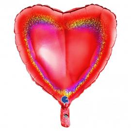 Holografisk Folieballong Hjärta Röd