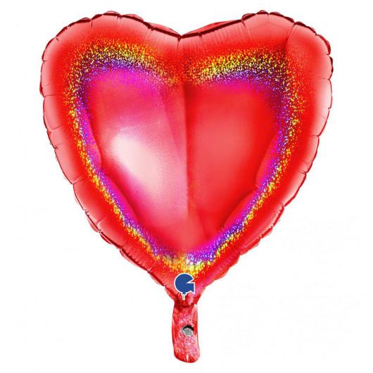 Holografisk Folieballong Hjärta Röd