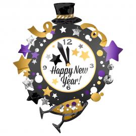 Happy New Year Klocka Folieballong