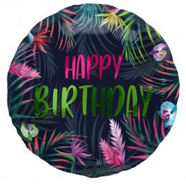 Folieballong Rund Happy Birthday Tropisk