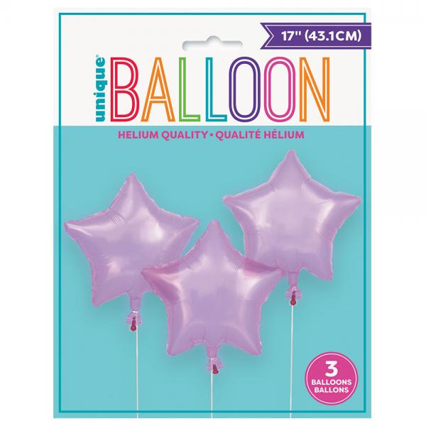 Folieballong Stjrnor Ljusrosa 3-pack