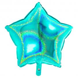 Holografisk Folieballong Stjärna Tiffany Blå