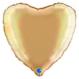 Hjärtballong Holografisk Platinum Champagne