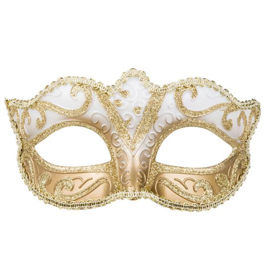 Vit och Guld Mask med Gulddetaljer