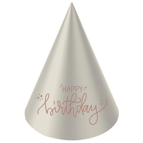 Partyhattar Happy Birthday Krmrosa/Krmvit 6-pack