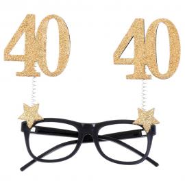 40 Års Glasögon Glitter Guld